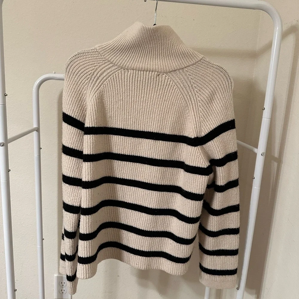 Zara Black and Cream Striped Turtleneck Sweater Half Quarter Zip - Picture 4 of 8